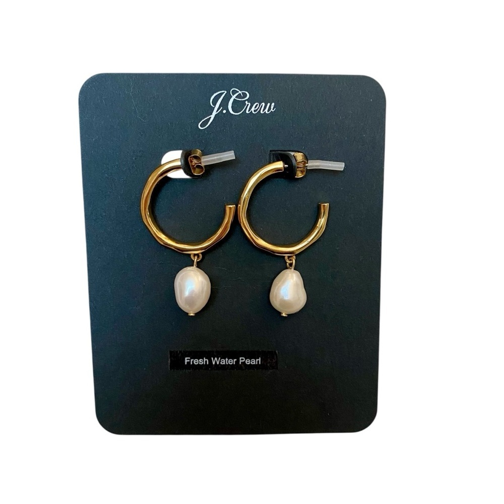 J.Crew Factory Gold Freshwater Pearl Hoop Earrings AY775 - Picture 2 of 6